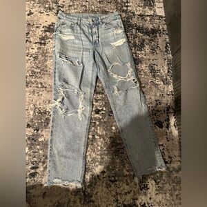American Eagle Outfitters Light Wash Ripped Straight Leg Jeans